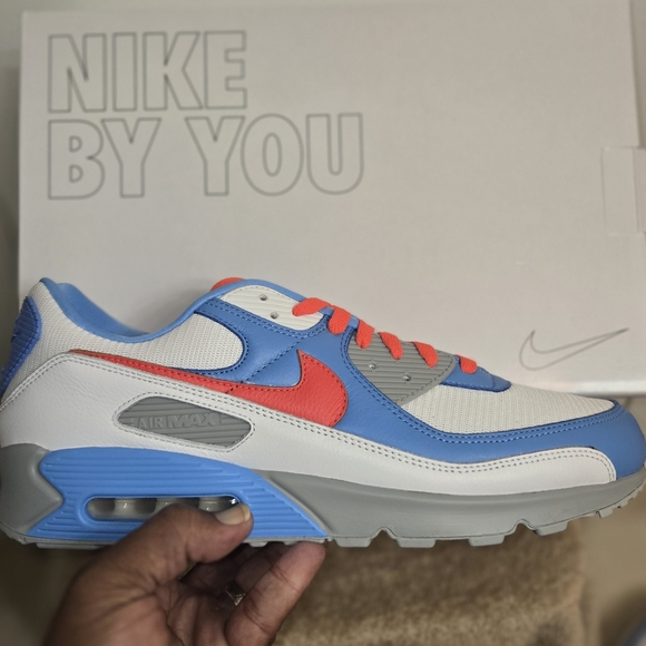 Custom Designed Nike By You Air Max 90's In Houston Oilers Blue & White Size 13 - Picture 2 of 10